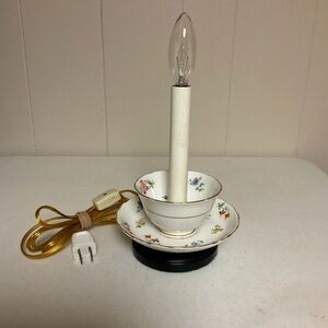 Floral Porcelain Lamp Teacup and Saucer In Good Working Order
